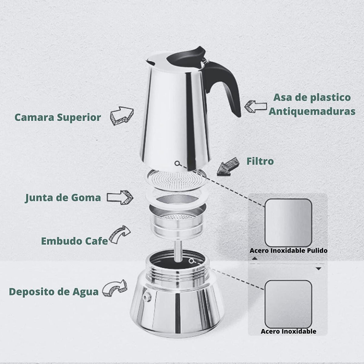 Cafetera Italiana De Acero Inoxidable  9 Tazas Inducción