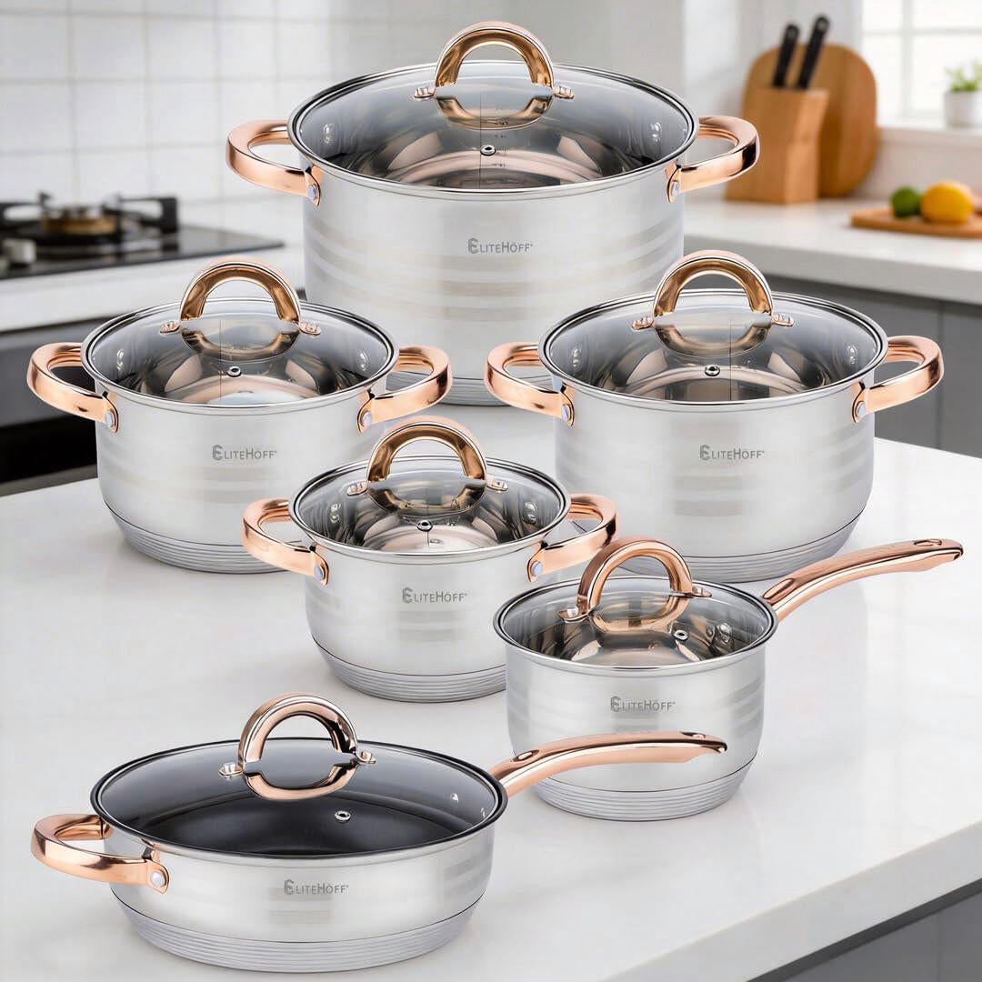 Batería de cocina de acero inoxidable | 12 piezas