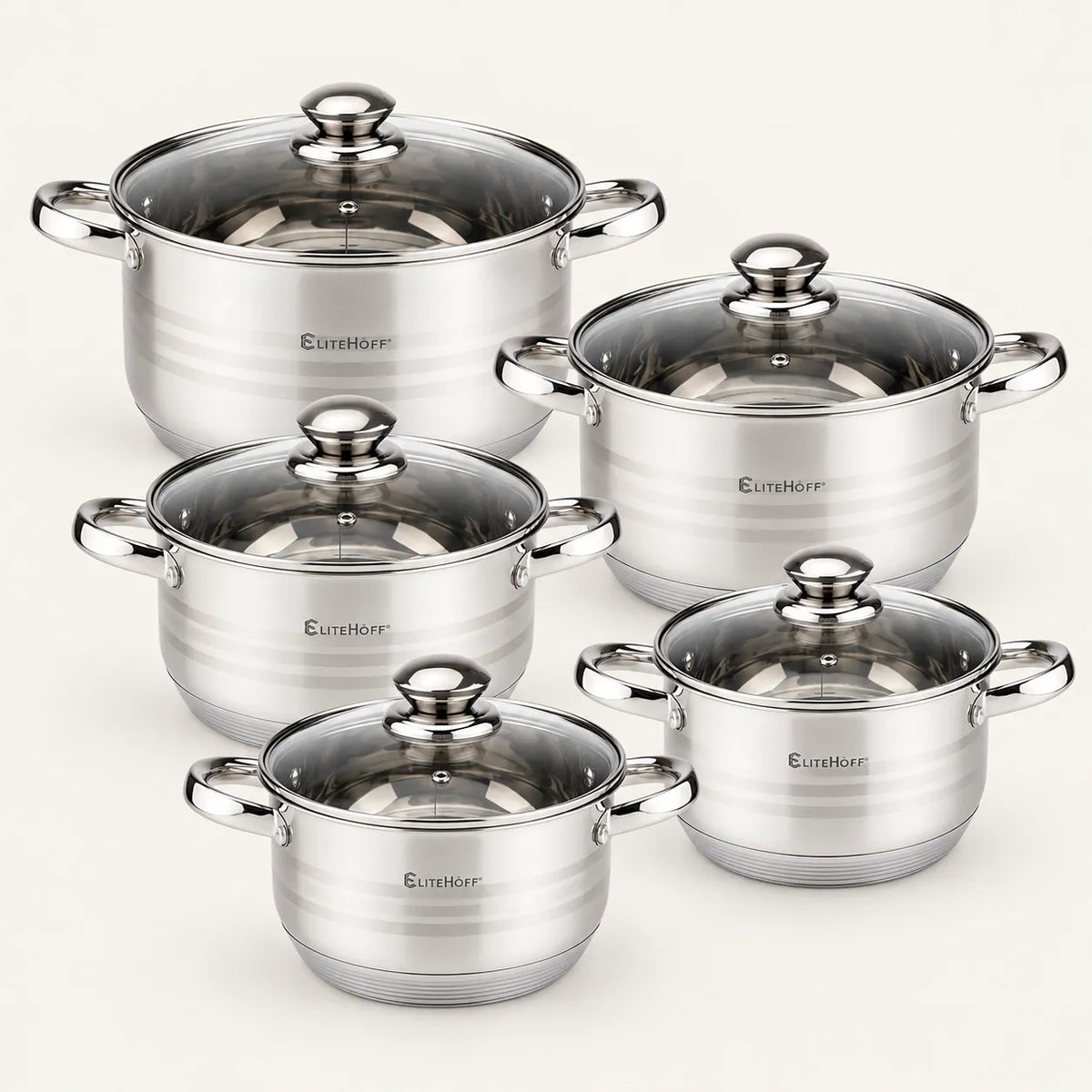 Batería de Cocina Ollas 12 Piezas en Acero Inoxidable con Tapas Apta para Todo Tipo de Cocinas