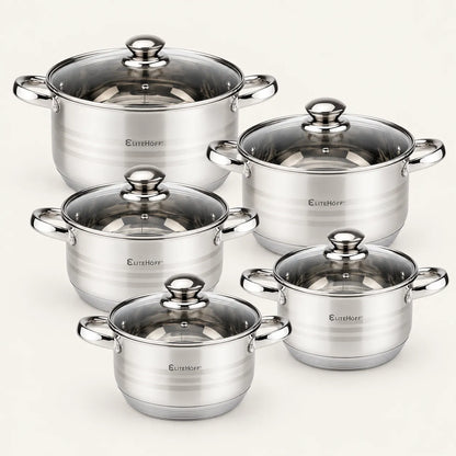 Batería de Cocina Ollas 12 Piezas en Acero Inoxidable con Tapas Apta para Todo Tipo de Cocinas