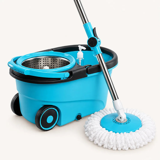 Fregona Mopa Giratoria 360 ° con 2 Cabezales de Mopas Cubo Con Ruedas