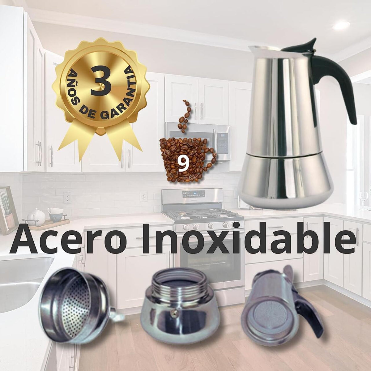 Cafetera Italiana De Acero Inoxidable  9 Tazas Inducción