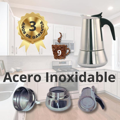 Cafetera Italiana De Acero Inoxidable  9 Tazas Inducción